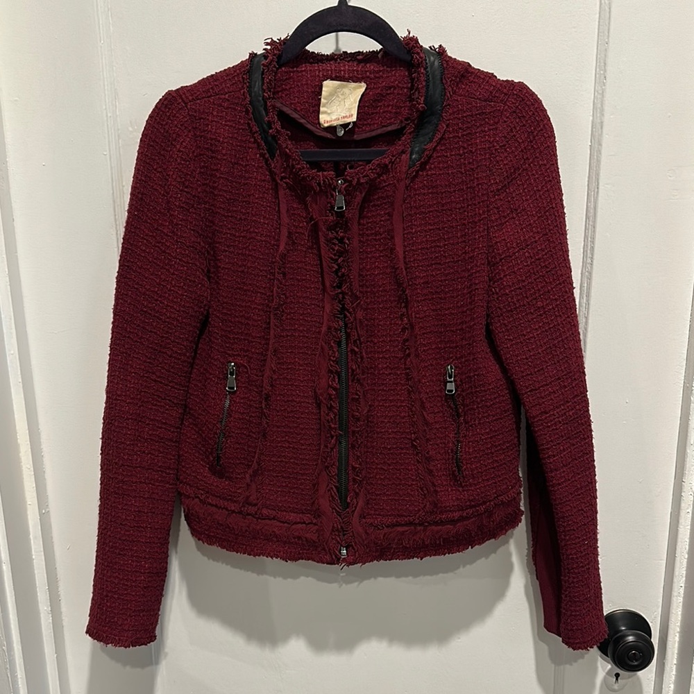 Rebecca Taylor Red Tweed Blazer with Fringe Details